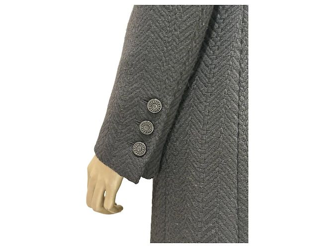 Abrigo de lana con estampado de espiga Chanel Otoño 2006 - FR 38 de segunda mano - vista 4