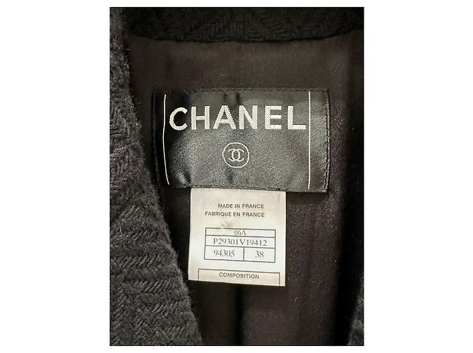 Abrigo de lana con estampado de espiga Chanel Otoño 2006 - FR 38 de segunda mano - vista 5
