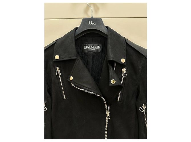 Autre Marque Balmain Paris Black Goatskin Leather Biker Jacket Sz.38 Pre-owned - view 3