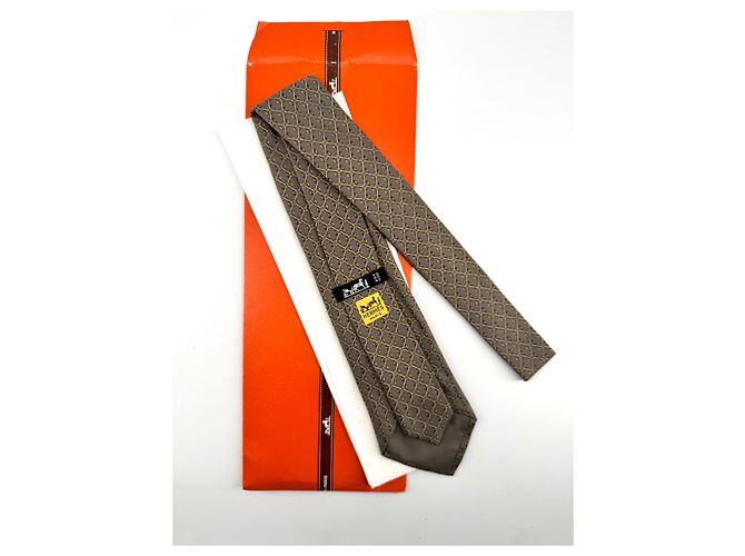 Hermès — Cravatta in Twill Grigio, Catene e Maglie - vista 5