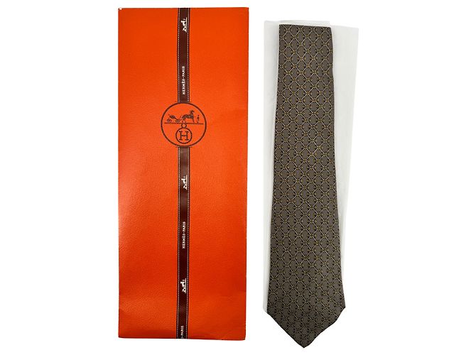 Hermès — Cravatta in Twill Grigio, Catene e Maglie - vista 6