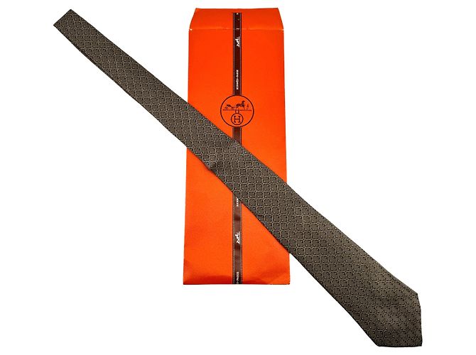 Hermès — Cravatta in Twill Grigio, Catene e Maglie - vista 7