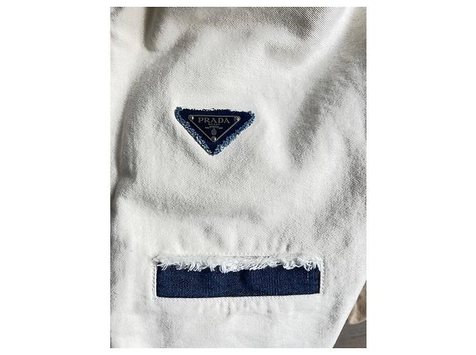 Prada Giacca di cotone bianca con dettagli in denim - vista 3