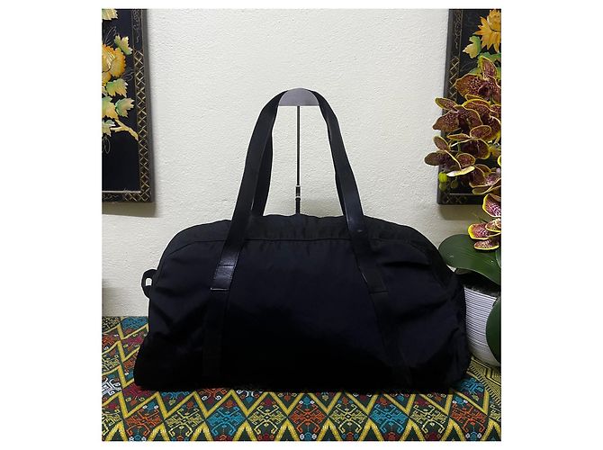 Gucci Borsa Duffle in Nylon Nero e Pelle - vista 2