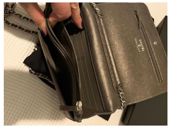 Chanel Wallet On Chain Camélia Metallic-Leder Tasche Grau - Ansicht 15