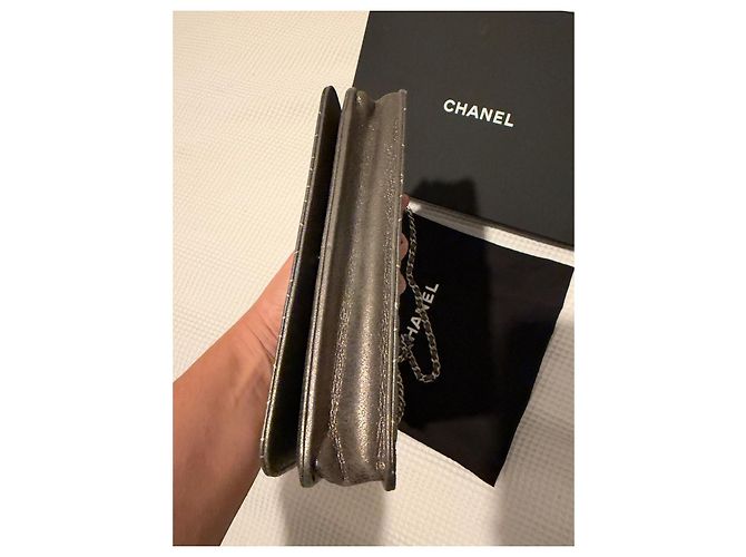 Chanel Wallet On Chain Camélia Metallic-Leder Tasche Grau - Ansicht 5