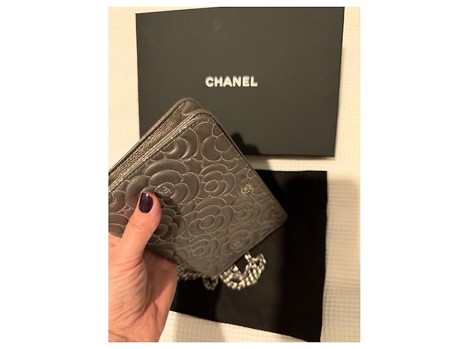 Chanel Wallet On Chain Camélia Metallic-Leder Tasche Grau - Ansicht 8