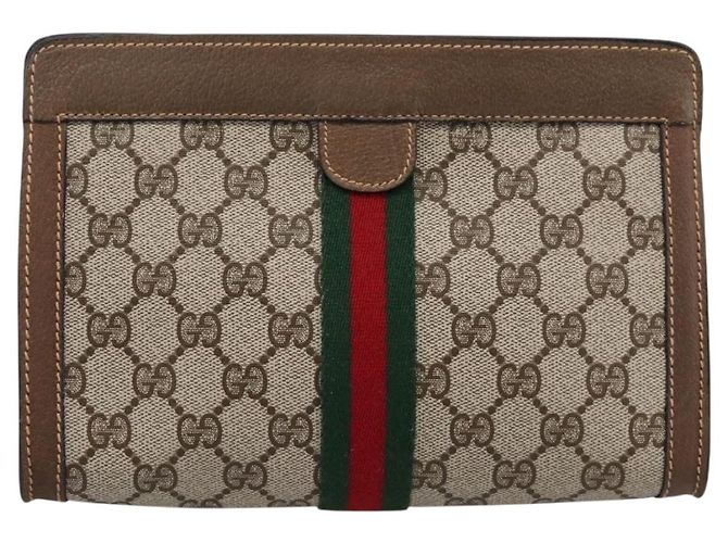 Borsa a pochette GUCCI GG Supreme Web Sherry Line PVC Beige 89 01 001 - vista 13