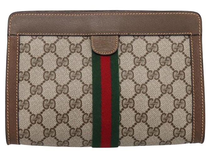 Borsa a pochette GUCCI GG Supreme Web Sherry Line PVC Beige 89 01 001 - vista 2