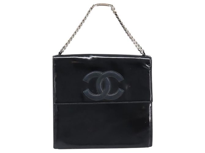 CHANEL COCO Mark Chain Handtasche Lackleder Schwarz Silber CC - Ansicht 13
