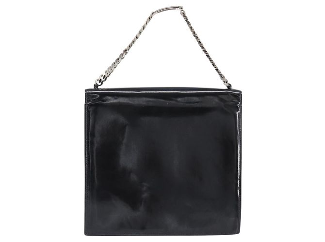CHANEL COCO Mark Chain Handtasche Lackleder Schwarz Silber CC - Ansicht 2