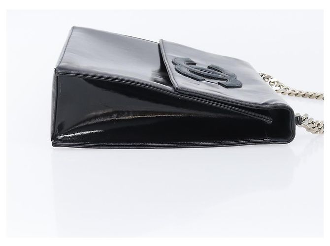 CHANEL COCO Mark Chain Handtasche Lackleder Schwarz Silber CC - Ansicht 3