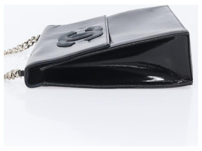 CHANEL COCO Mark Chain Handtasche Lackleder Schwarz Silber CC - Ansicht 4