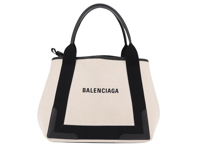 Borsa a mano Balenciaga Cabas Navy Canvas Bianco Argento 339933 - vista 2