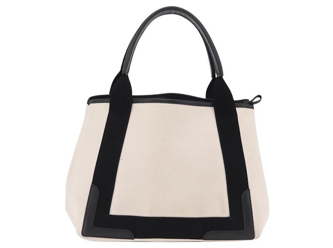 Borsa a mano Balenciaga Cabas Navy Canvas Bianco Argento 339933 - vista 3