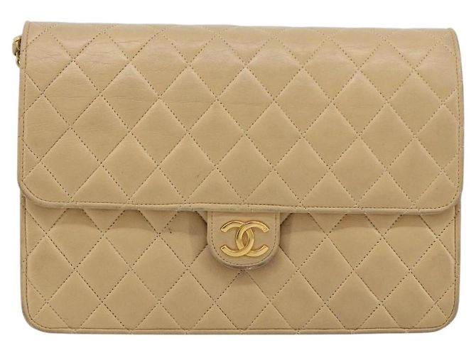 Borsa a tracolla CHANEL Matelasse 25 in pelle d'agnello beige con catena e CC dorati - vista 13