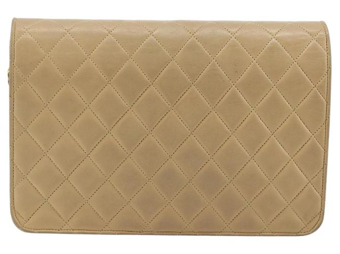 Borsa a tracolla CHANEL Matelasse 25 in pelle d'agnello beige con catena e CC dorati - vista 2
