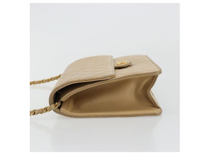 Borsa a tracolla CHANEL Matelasse 25 in pelle d'agnello beige con catena e CC dorati - vista 4