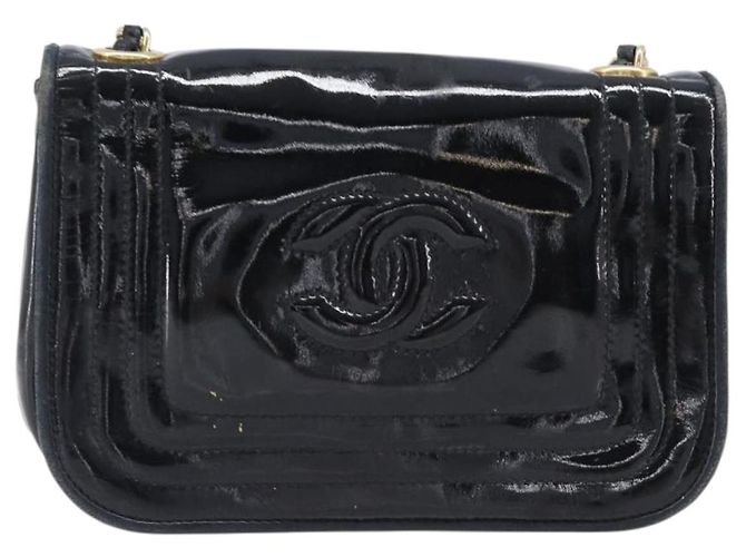 Borsa a tracolla con catena CHANEL Vernice Nera Dorata CC - vista 13