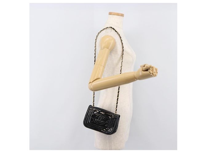 Borsa a tracolla con catena CHANEL Vernice Nera Dorata CC - vista 28