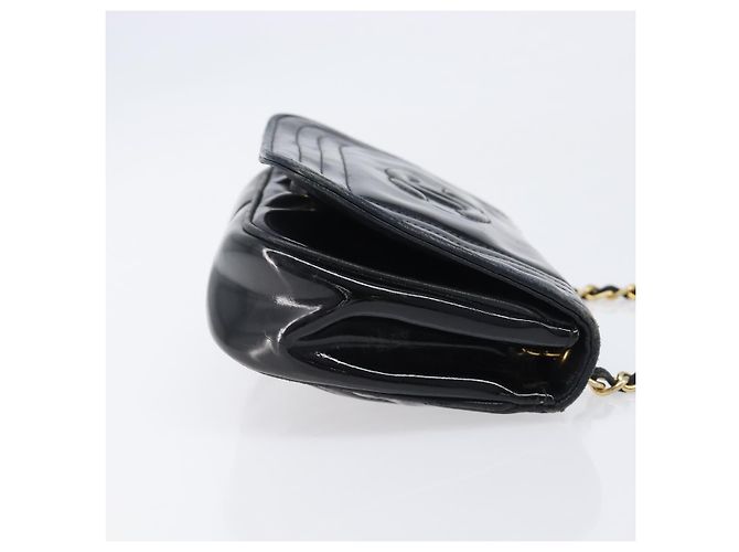 Borsa a tracolla con catena CHANEL Vernice Nera Dorata CC - vista 3
