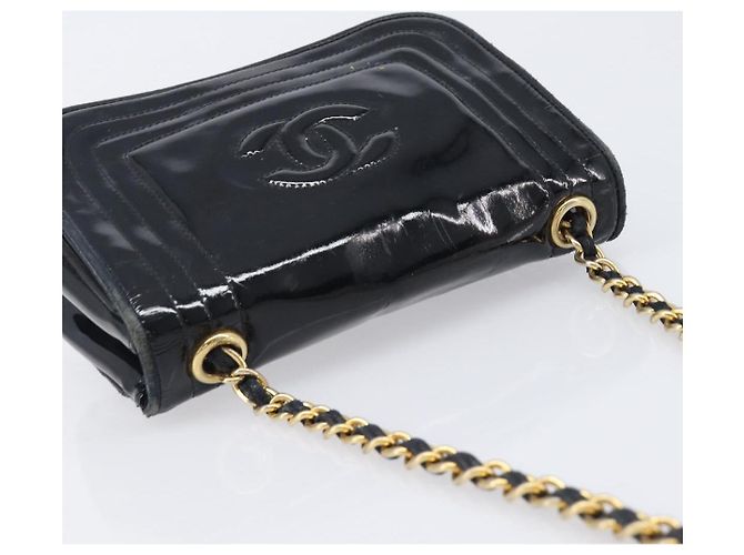 Borsa a tracolla con catena CHANEL Vernice Nera Dorata CC - vista 6