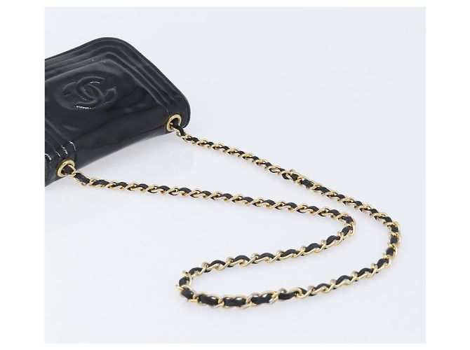 Borsa a tracolla con catena CHANEL Vernice Nera Dorata CC - vista 7