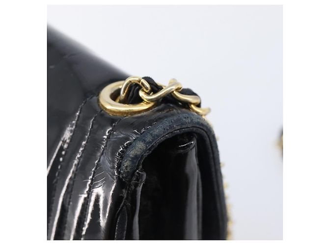 Borsa a tracolla con catena CHANEL Vernice Nera Dorata CC - vista 9