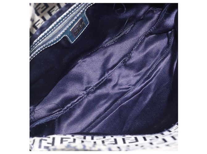 FENDI Zucchino Canvas Mamma Baguette Schultertasche Navy Silver - Ansicht 11