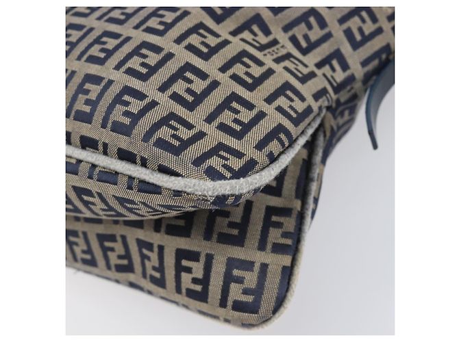 FENDI Zucchino Canvas Mamma Baguette Schultertasche Navy Silver - Ansicht 16
