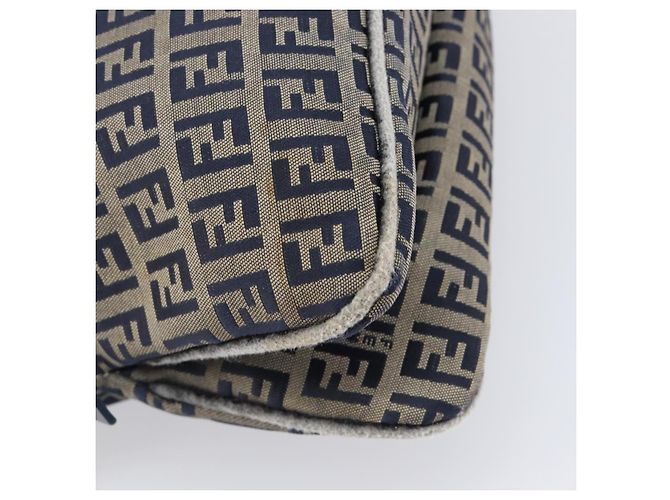 FENDI Zucchino Canvas Mamma Baguette Schultertasche Navy Silver - Ansicht 19