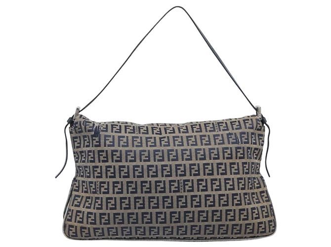 FENDI Zucchino Canvas Mamma Baguette Schultertasche Navy Silver - Ansicht 2