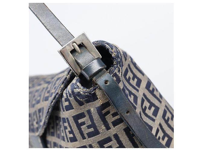 FENDI Zucchino Canvas Mamma Baguette Schultertasche Navy Silver - Ansicht 20