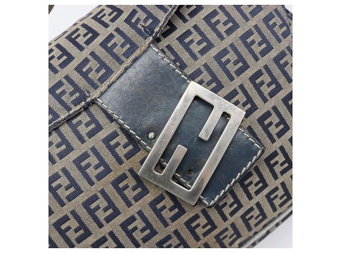 FENDI Zucchino Canvas Mamma Baguette Schultertasche Navy Silver - Ansicht 21