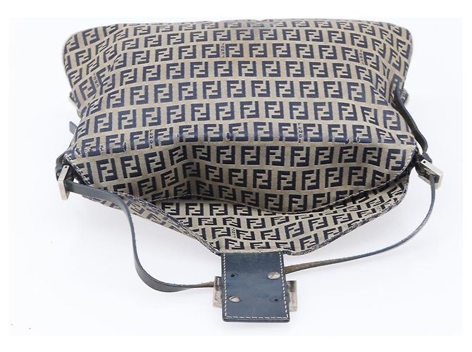 FENDI Zucchino Canvas Mamma Baguette Schultertasche Navy Silver - Ansicht 22