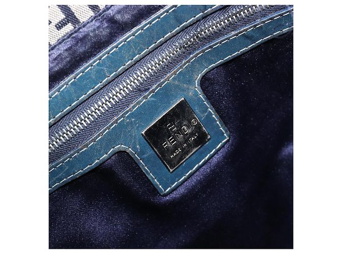 FENDI Zucchino Canvas Mamma Baguette Schultertasche Navy Silver - Ansicht 23