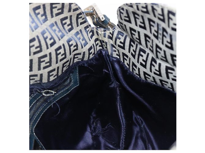 FENDI Zucchino Canvas Mamma Baguette Schultertasche Navy Silver - Ansicht 24