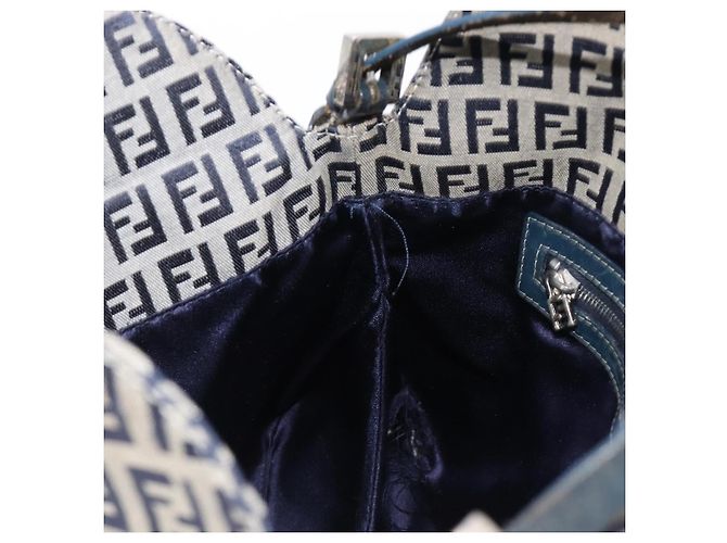 FENDI Zucchino Canvas Mamma Baguette Schultertasche Navy Silver - Ansicht 26