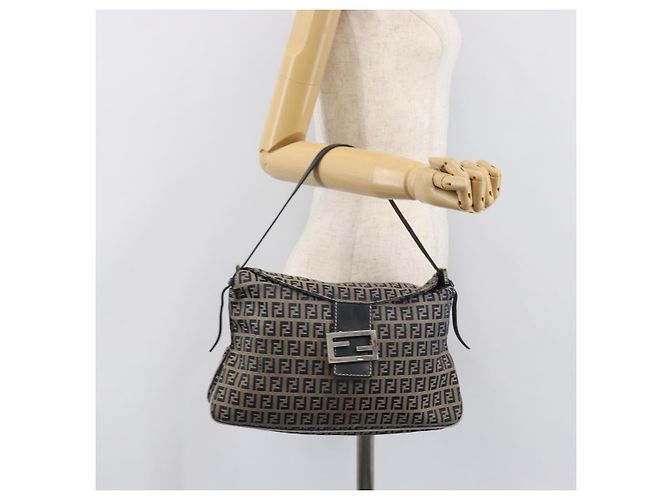 FENDI Zucchino Canvas Mamma Baguette Schultertasche Navy Silver - Ansicht 29