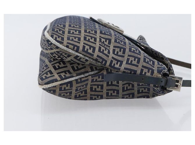 FENDI Zucchino Canvas Mamma Baguette Schultertasche Navy Silver - Ansicht 3