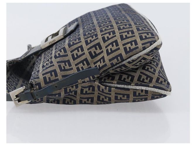 FENDI Zucchino Canvas Mamma Baguette Schultertasche Navy Silver - Ansicht 4