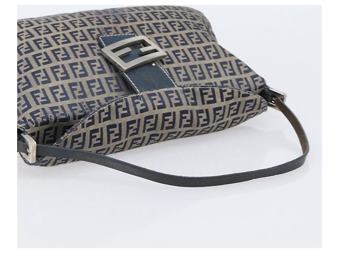 FENDI Zucchino Canvas Mamma Baguette Schultertasche Navy Silver - Ansicht 6