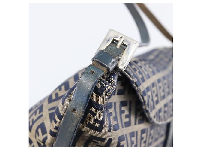 FENDI Zucchino Canvas Mamma Baguette Schultertasche Navy Silver - Ansicht 8