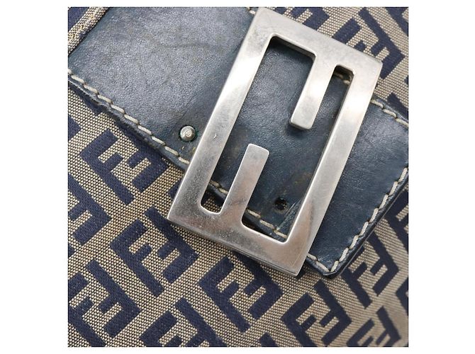 FENDI Zucchino Canvas Mamma Baguette Schultertasche Navy Silver - Ansicht 9