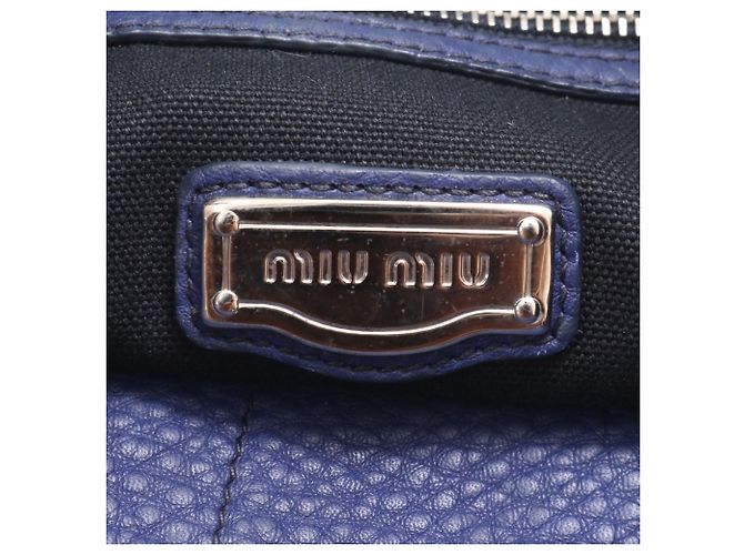 Borsa Tote Miu Miu in pelle blu navy - vista 8