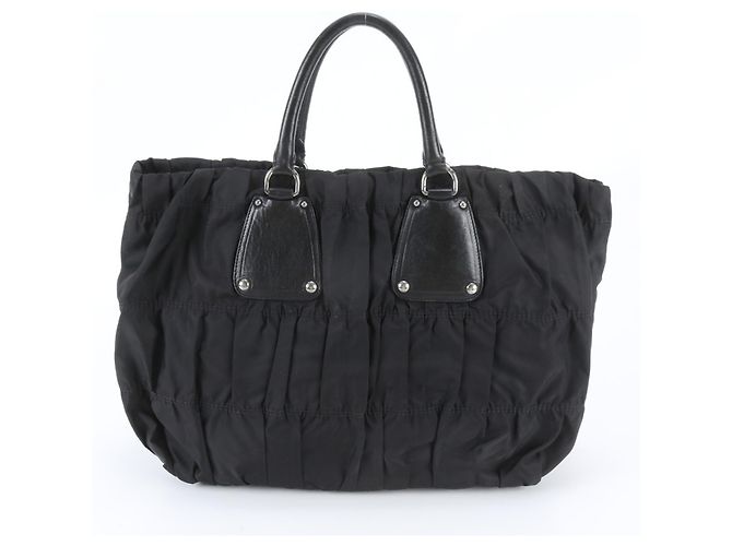 Prada Tessuto Nylon Gathered Leather Tote Bag - view 3