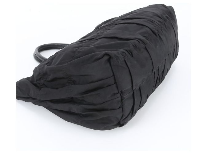 Prada Tessuto Nylon Gathered Leather Tote Bag - view 4