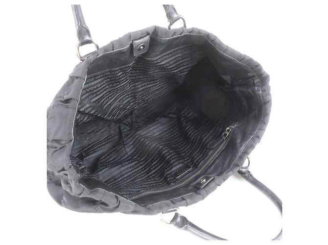 Prada Tessuto Nylon Gathered Leather Tote Bag - view 7