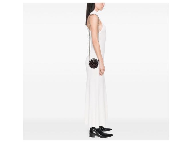 Clutch Redonda Chanel Brown CC Matelassada em Lambskin Metálico com Pérolas e Corrente - vista 6