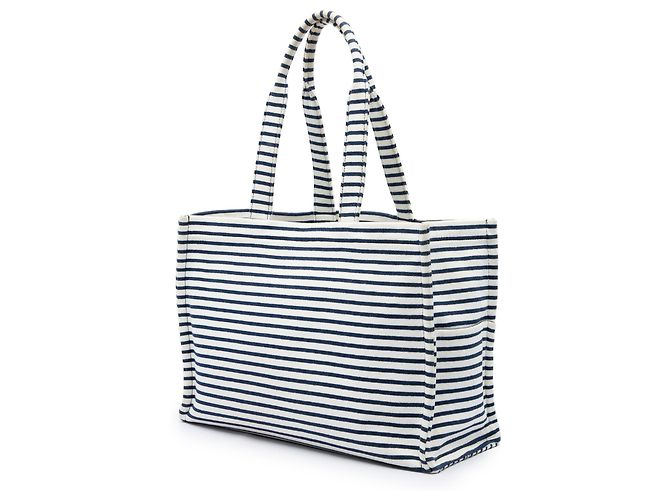 Céline Celine Cabas Thais Tote en toile rayée Triomphe blanc Large - vue 2